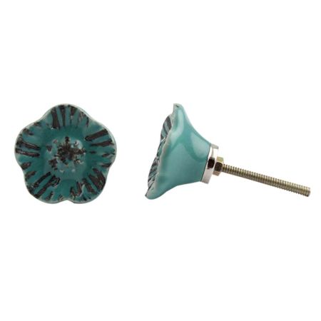 Green Daffodils Ceramic Etched Cabinet Knob